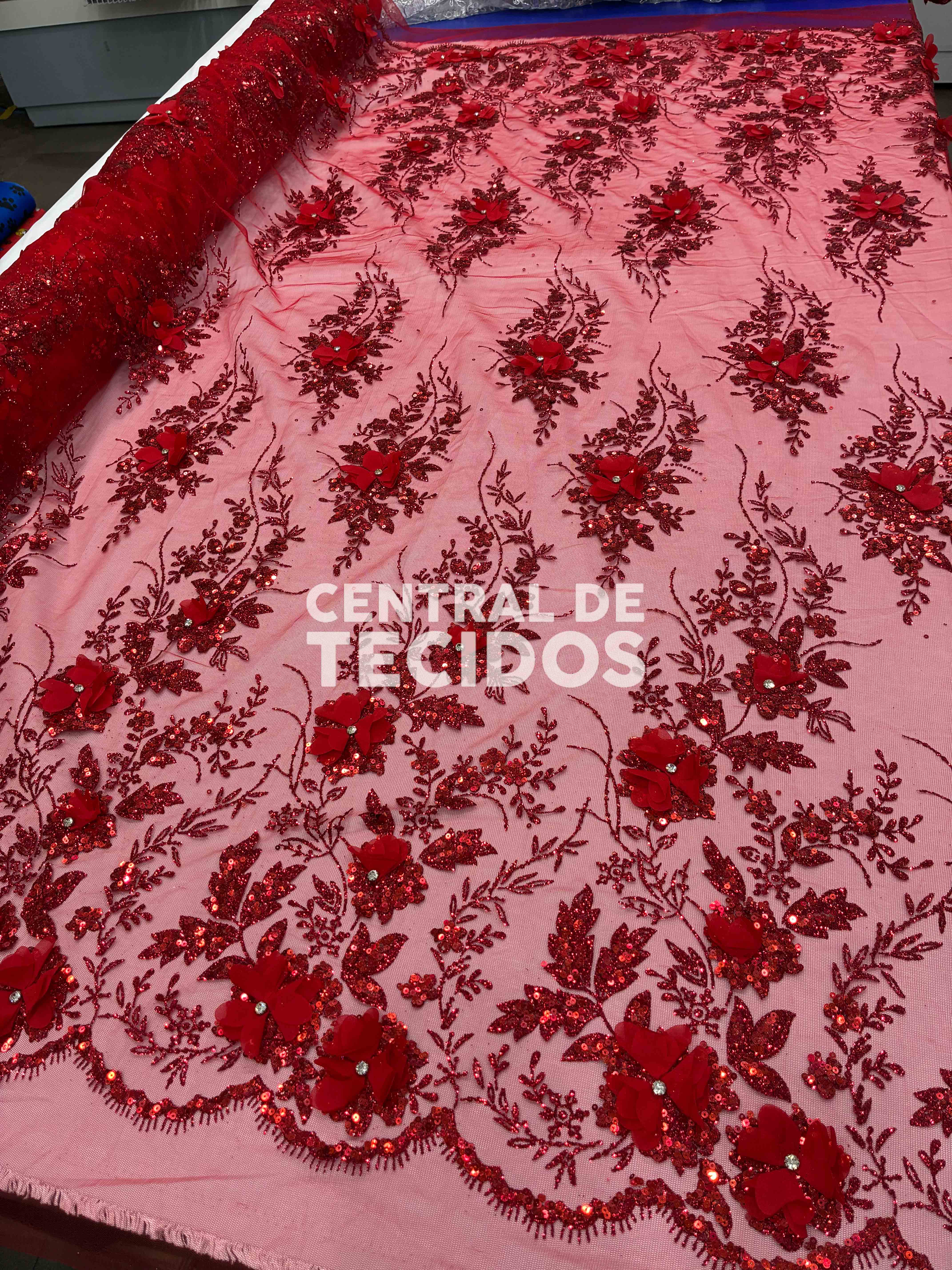 Tule Design Glitter 3D New Vermelho
