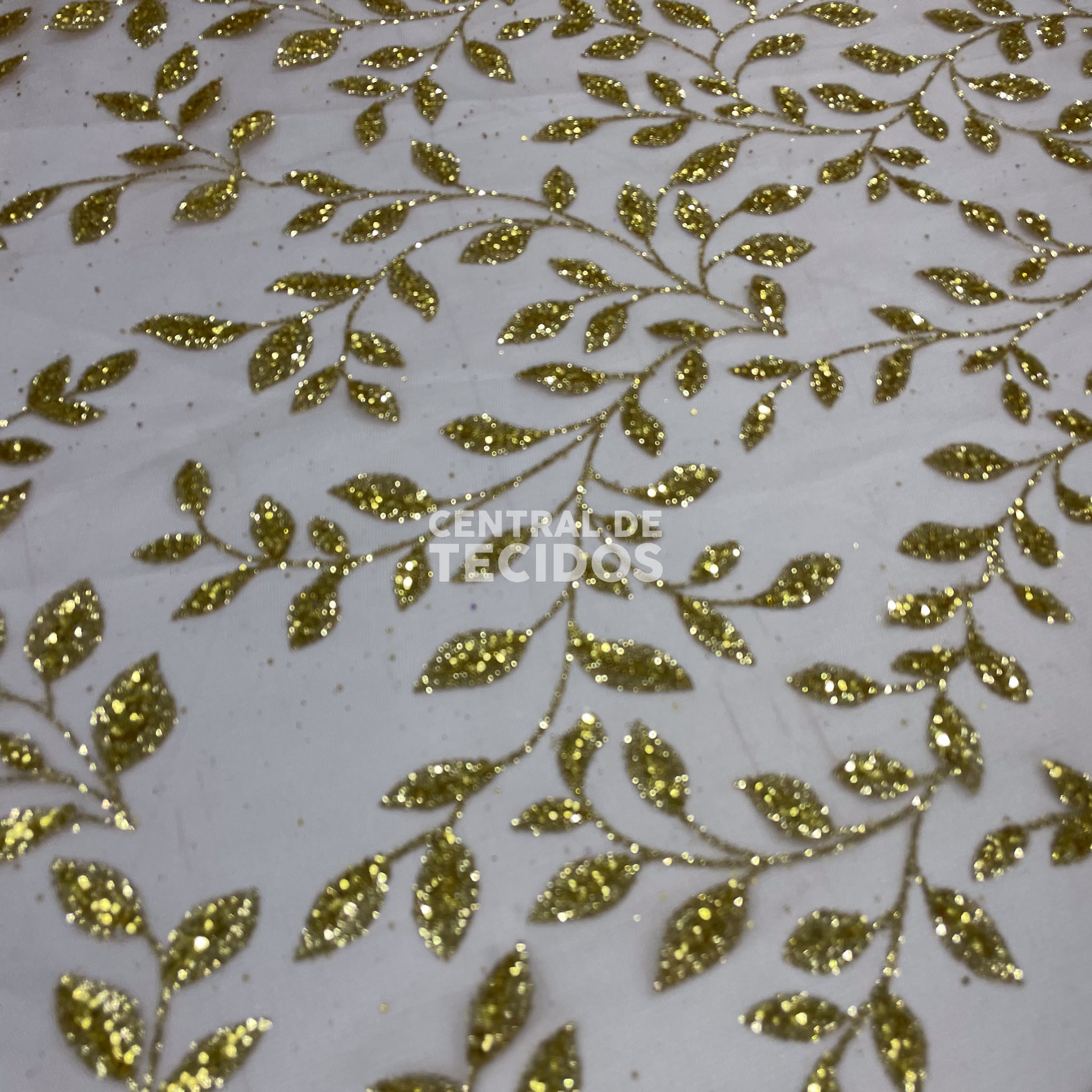 Tecido Tule Glitter Tulipas Dourado