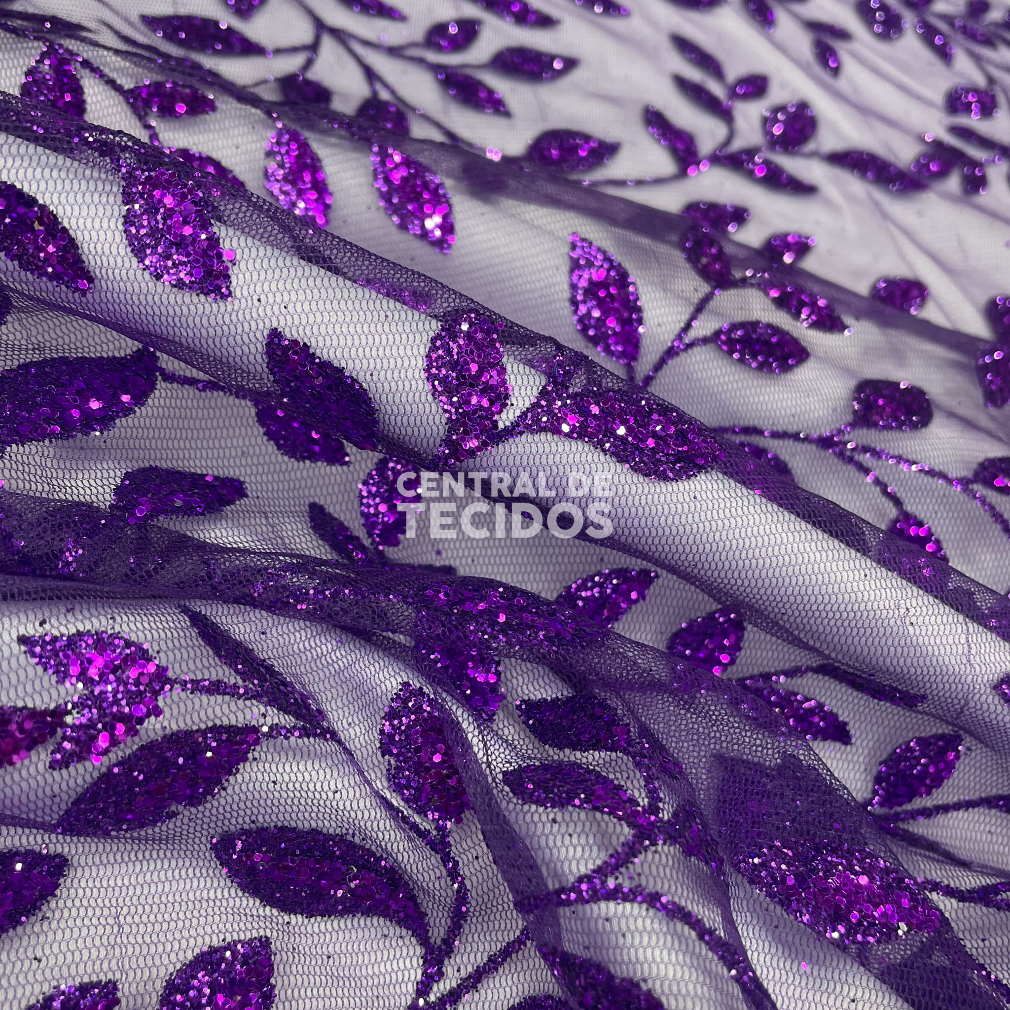 Tecido Tule Glitter Tulipas Roxo